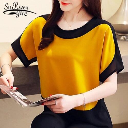 Blusas Mujer De Moda 2021 Chiffon Blouse Women Plus Size Ladies Tops Shirts Solid Short O-Neck Batwing Sleeve Women Blouses 3397