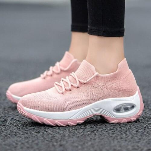Wedges Shoes For Women Platform Sneakers Flying Woven Casual Shoes Women Zapatillas Deportivas Breathable Outdoor Trainers
