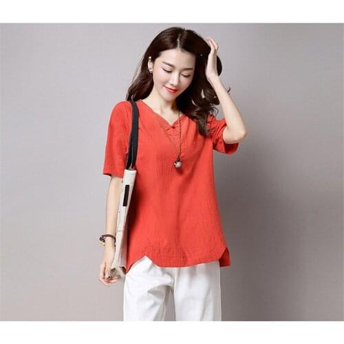 Verano Mujer Camisetas 2020 V-Neck Female T-shirt Women Plus Size Summer T-shirts Ladies Vintage Cotton T-shirt WXF102 s