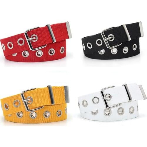 2020 New Designer Harajuku Long Wide Black White Red Yellow Canvas Web Belt Women Men Casual Grommet Metal Buckle Strap Belts
