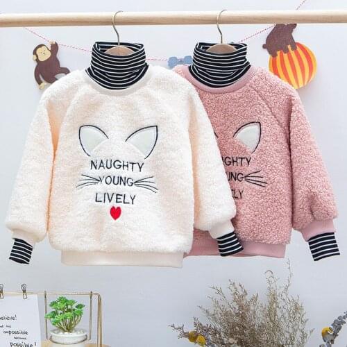 Jargazol Winter Fleece Sweatshirt Letter Embroidery Stripes Warm Teenagers Children Clothes Little Girls Outfits Tops