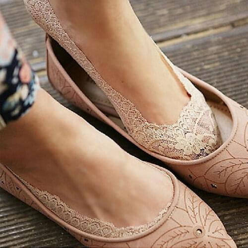 1 Pair Fashion Women Girls Cotton Lace Summer Socks Style Lace Flower Short Sock Antiskid Invisible Ankle Socks