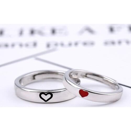 2pcs/Set Simple Adjustable Love Heart Shaped Couple Ring Couple Rings For Men Women Engagement Wedding Opening Ring Jewelry