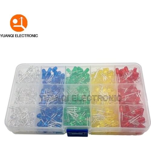 5x100pcs=500Pcs 5MM LED Diode Kit Mixed Color Red Green Yellow Blue White + BOX