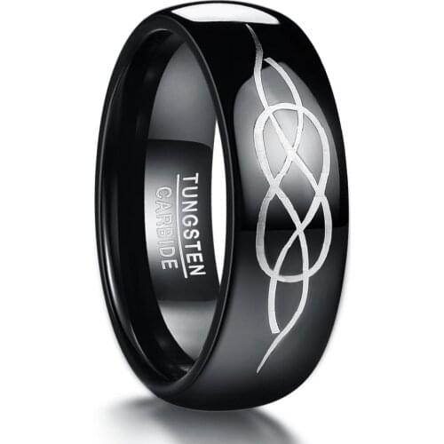 BONLAVIE 8mm Wind Black Laser Celtic Knot Dome 100% Tungsten Steel Ring For Men Husband Boyfriend Birthday Gift Jewelry
