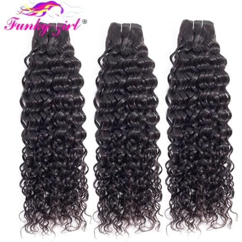 Funky Girl Brazilian Water Wave Hair Weave Bundles 100% Human Hair Extensions 1/3/4 Bundles Deals Non Remy Hair Natural Color