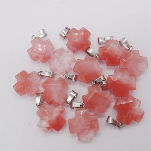 10Pcs 16x7mm Red Cherry Quartz Facet Cross Pendant Beads For DIY Jewelry Making Necklace Accessories Special Present