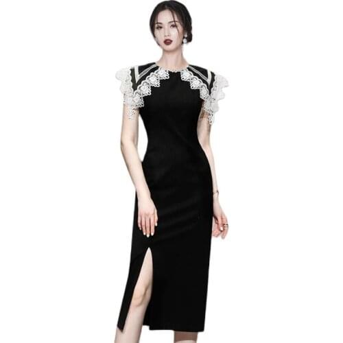 Black formal maxi Dress one piece korean ladies summer Sleeveless lace cabaret party robe office Dresses for women
