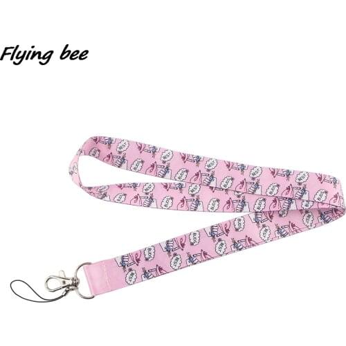 Flyingbee Pink Best Friends Painting Art Key Chain Lanyard Neck Strap For Phone Keys ID Card Creative Lanyards X1357
