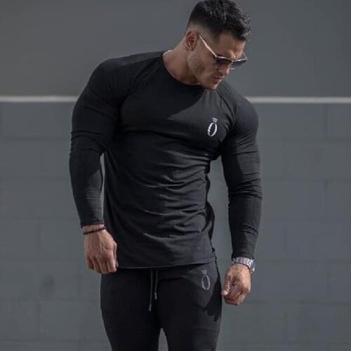 Muscle Fitness Running Mens Autumn New T shirt Sports Leisure Outdoor Training Tight Long Sleeve Pullover Sports Base Shirt