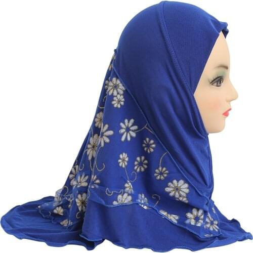 Ready to Wear Small Girl Amira Hijab Instand Shawl Muslim Kids Full Cover Prayer Hat Girls Pull on Islamic Scarf Head Wrap Cap