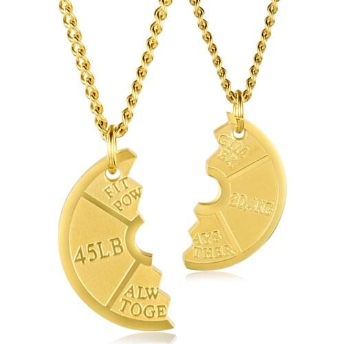 INSCHIC Europe America Fitness Barbell Round Sports Equipment Couple Necklace Unixsex Stainless Steel Gothic Accessories Lovers