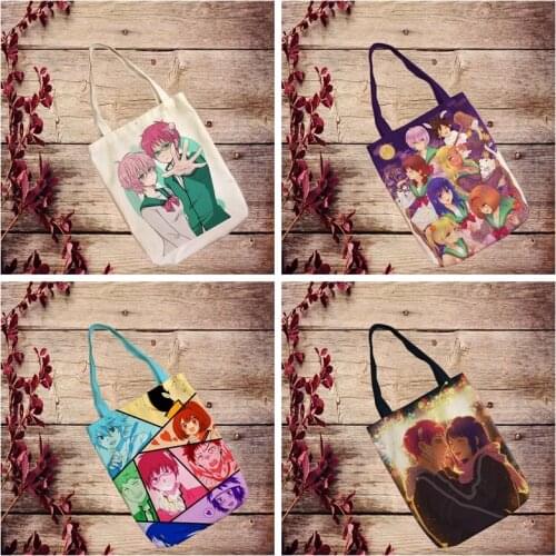 IVYYE Saiki Kusuo no Psi Nan Style Anime Canvas Shoulder Bags Casual Shopping Bag Cartoon Tote Handbag Travel Lady Girls New