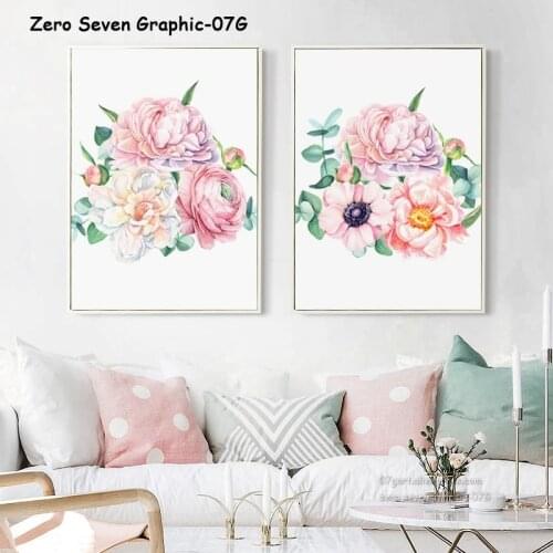 Elegant Watercolor Flowers Peony Poppy Eucalyptus Canvas Painting Poster Print Wall Art Picture For Living Room Home Decoration