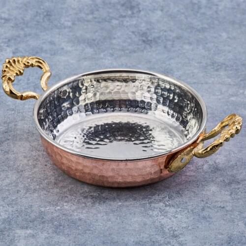 Turkish Copper Egg Omelette Pan, Sahan, Fryer Pot with Brass Handles Traditional 12-18-20-22 cm