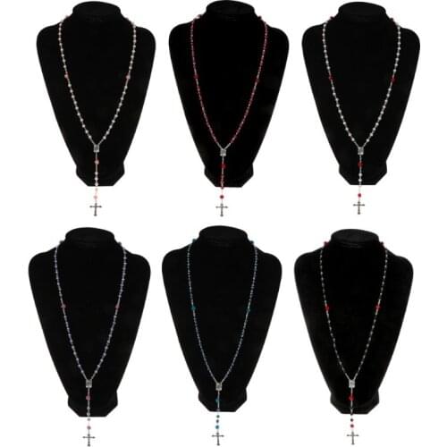 Catholic Crucifix Imitation Pearls Beads Rosary Necklace Religious Jesus Jewelry N2UE