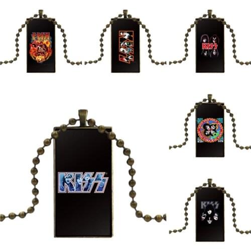 Kiss Band For Unisex Party Gift Glass Pendant Galaxy Pendant Necklace Women Bronze Plated Necklaces Jewelry