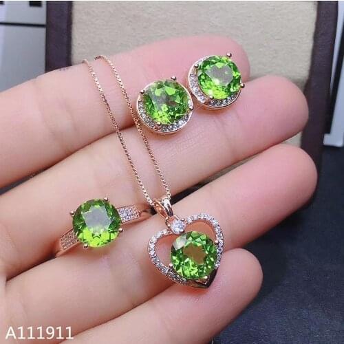 KJJEAXCMY fine jewelry 925 sterling silver inlaid Natural Peridot fashion Necklace Ring Earring noble Suit Support test popular