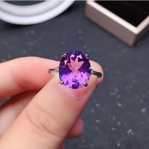 3ct 8mm*10mm VVS Grade Amethyst Ring for Party Solid 925 Silver Amethyst Silver Ring Simple Silver Crystal Ring