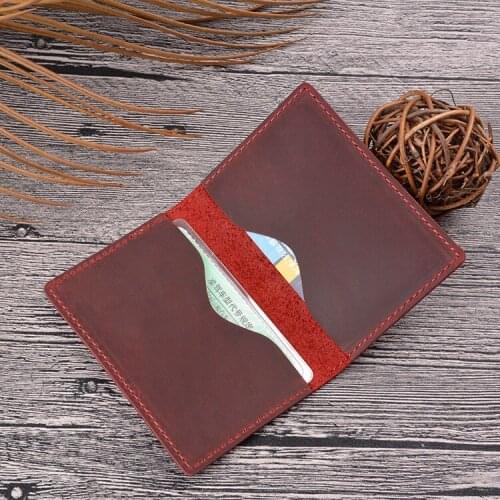 Crazy Horse Leather Card Holders for Women & Men Slim Card Wallet Vintage Simple Bank Card Storage
