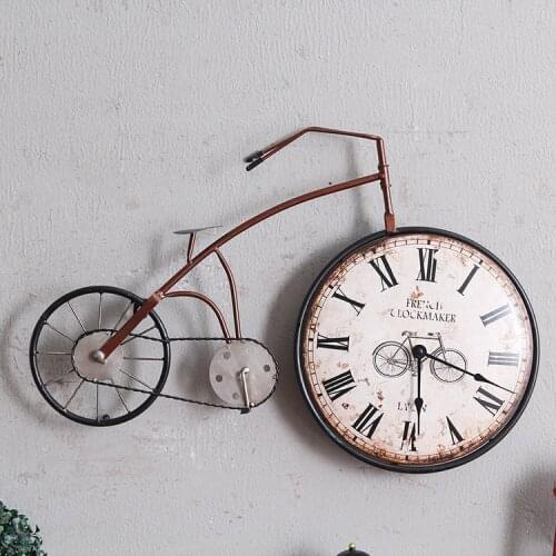 American-Style Retro Creative wrought iron bicycle clock wall clock vintage old bicycle wall decoration mute clock Ornaments Wal
