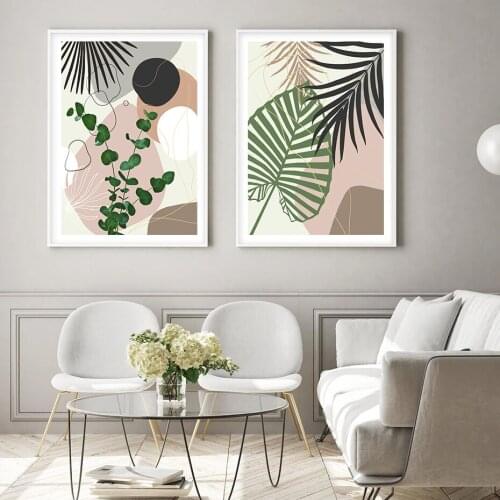 Summer Tropical Palm Leaves Geometric LinePainting Pictures Self-adhesive Wall Stickers Wall Art Prints Poster Home Decoration