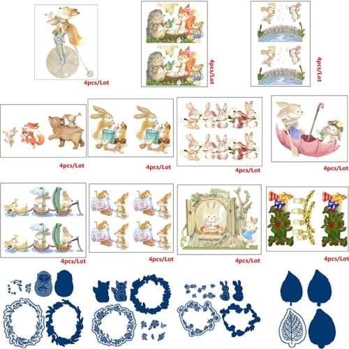 Metal Cutting Dies With Coordinating Cardstock Adorable Bunny Rat Fox Hedgehog Colorful Light Foliage Wreath DIY Craft 2020