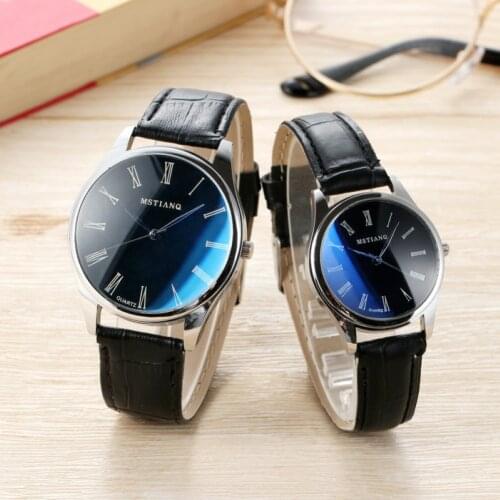 Fashion Roman Numerals Dial Leather Strap Analog Quartz Couple Watch Lovers' Watches orologio uomo zegarki damskie Ladies Quart