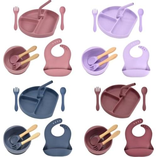 Baby Plate Set Waterproof Silicone Training Toddler Plate With Sucker Portable Cartoon Feeding Fork Spoon Kid Food Tableware Set