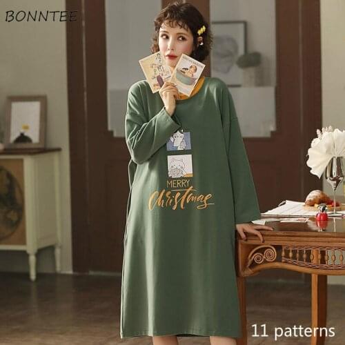 Nightgowns Women Oversized Night Wear Cute Print Autumn Lady Clothing Sleepshirts Students Trendy Korean Style Tender Mujer 2020