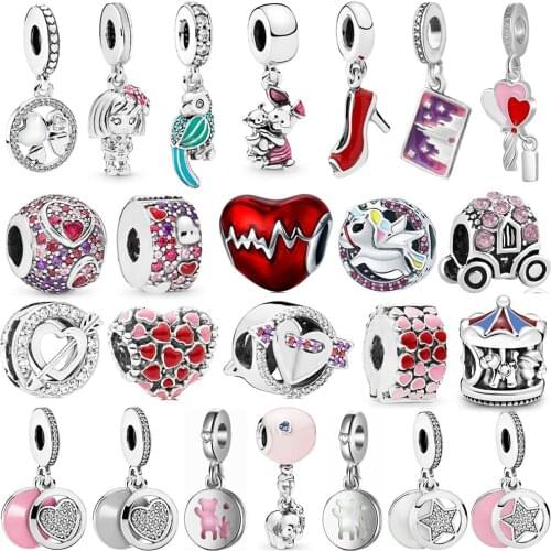 New Cute Balloon Postcard Hearts Pendant Suitable for Original Pandora Charm Bracelet Necklace Lady DIY Jewelry Gifts