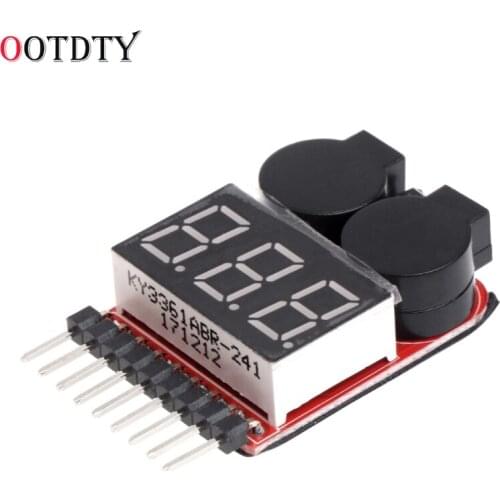 OOTDTY 1-8S Lipo/Li-ion/Fe RC Boat Battery 2 In 1 Tester LED Low Voltage Buzzer Alarm