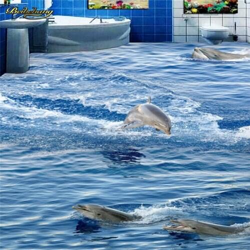 Beibehang Custom Photo Floor Painting Wallpaper Clear Seawater Cute Dolphin Toilet Bathroom Bedroom 3D Floor papel de parede