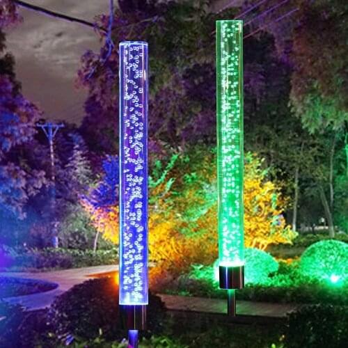 2pcs RGB Solar Bubble Stake Lights Color Changing Solar Acrylic Tube Lights for Outdoor Garden Patio Yard Pathway Decoration