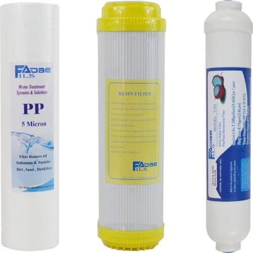Replacement Filter Sets 10" PP sediment 5 micron, Resin filter and Inline Coconut Carbon Filter(3 pcs/lot)