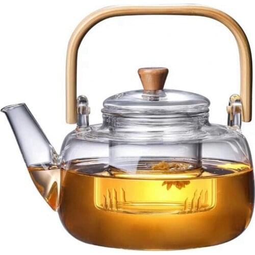 Glass Teapot Bamboo Handle Beam Teapot High Borosilicate Kung Fu Teapot Electric Ceramic Stove Teapot Bamboo Beam Teapot