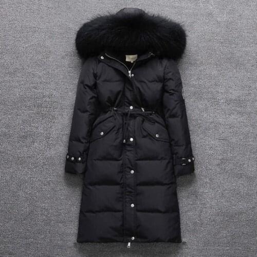 Warm White Duck Down Jacket Real Raccoon Fur Collar Winter Coat Female Hooded Parka Padded Jackets Abrigo Mujer WXF392