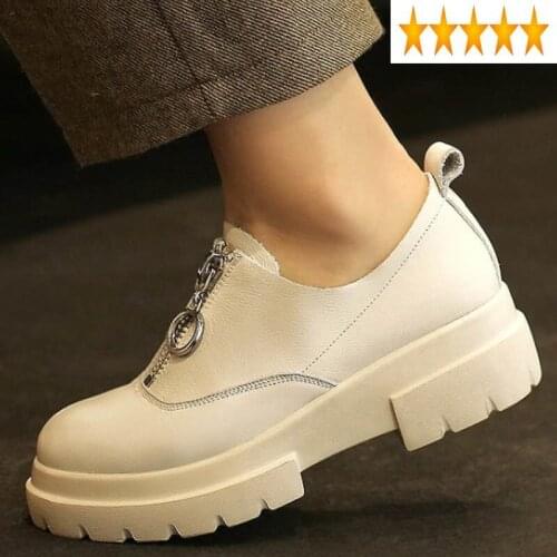 Fashion Women Casual Slip Brand On Loafers Genuine Leather Wedges Platform Shoes Zipper 2021 Spring Streetwear Pumps Plus Size