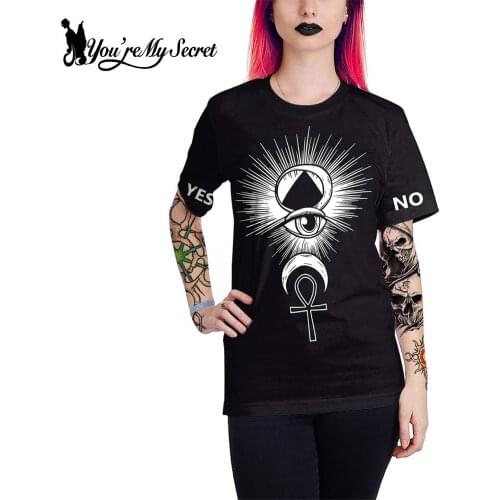 [Youre My Secret] All-seeing Eye Gothic T-shirt For Women Witchcraft Printed T-Top Casual Streetwear Plus Size Tee Black