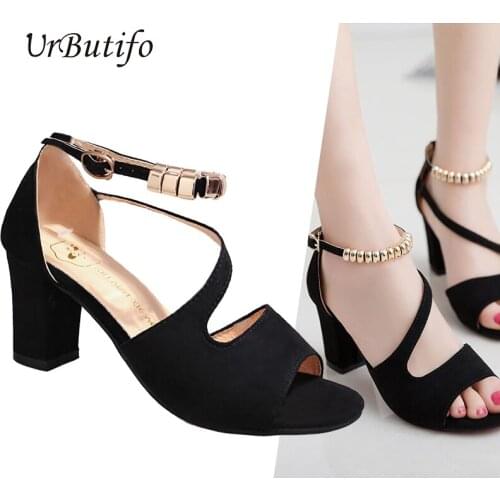 UrButifo Womens Shoes With Heels Summer Women Sandals Party Sexy Sandals Shoes With Beaded Buckle High Heels Zapatillas Mujer