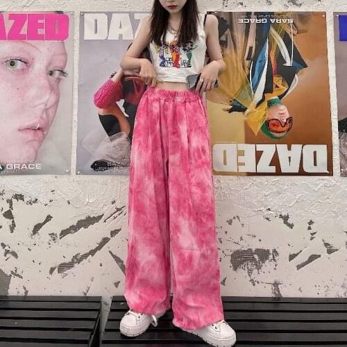 Y2K Pink Fashion Korean Loose Wide Leg High Waist Camo Palazzo Pants Trousers Women Dyeing Pantalon Femme Streetwear Hip Hop