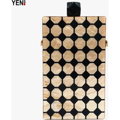 Yens New Women Elegant Handbag Acrylic Clutch Vertical Evening Bag Brand Fashion Geometric Messenger Bag Patchwork Wallet Mini