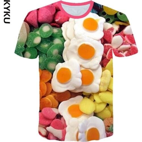 KYKU Sweet Sugar Printed T-shirt Summer Short Sleeve O-neck Tops Fashion Colorful Candy 3D T Shirt Funny Food T Shirt