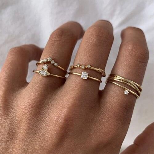 LXY-W New Fashion Vintage Golden Simple Crystal Geometry Set Trendy Personality Ring For Women 2021 Rings Jewelry Party Gift