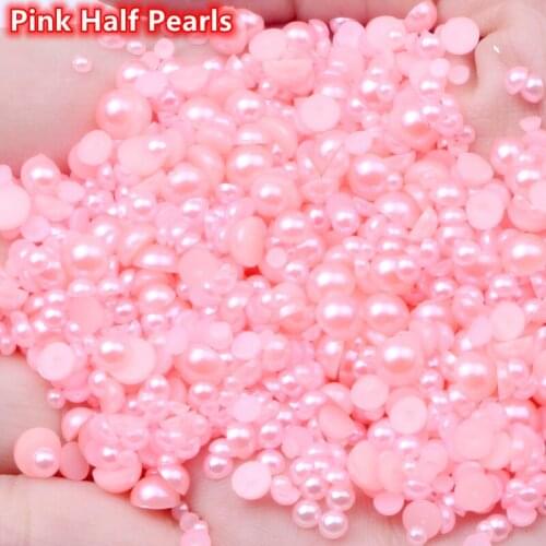 1.5-12mm) Pink Flatback Half Round Pearl Craft ABS Imitation Pearl Resin Scrapbook Half Pearls for Crafts