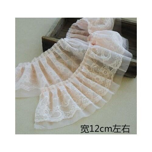 1M pink Floral Pleated Flower Embroider Lace Trim Fabric for Wedding Dress Trouser Leg Wrist Sewing Clothing Accessories 12cm