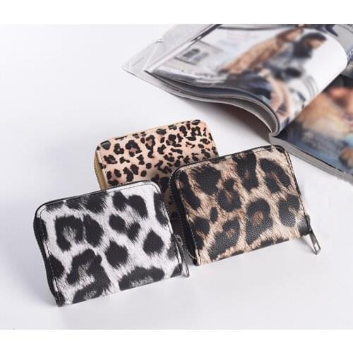 1pcs 2021 New Coin Purse Fashion Women Girls Short Wallets Vintage Leopard Prints Coin Purse Wrist Strap Zipper Bag Card Bag