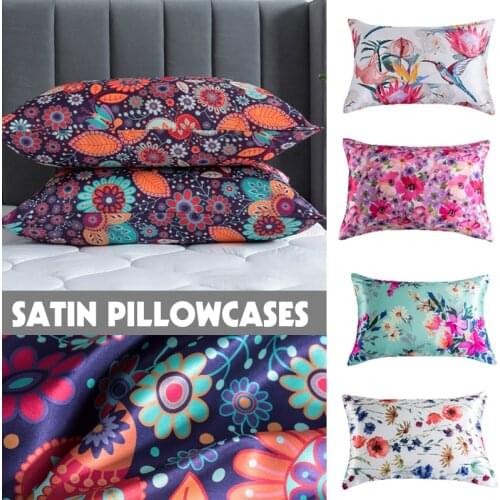 1 Pcs Silky Satin Body Pillow Case Long Bedding Pillow Cover Emulation Silk Floral Printing Pillowcase King Queen Size
