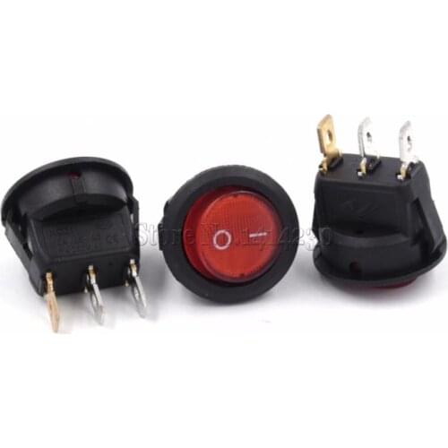 10PCS 23mm Diameter Red Light 3 PINS ON-OFF SPST Round Rocker Switch 6A/250V 10A/125V AC