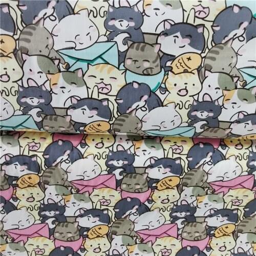 Cute Cat 100% Cotton Twill Fabric Printed Baby Bedding Cloth For DIY Bag Pajama Tissue